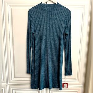 NWT Mossimo Size Medium Blue Crew Neck Long Sleeve Sweater Dress Large Ribbing